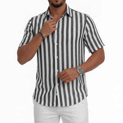 Men's Vertical Striped Short Sleeve Button Down Shirt
