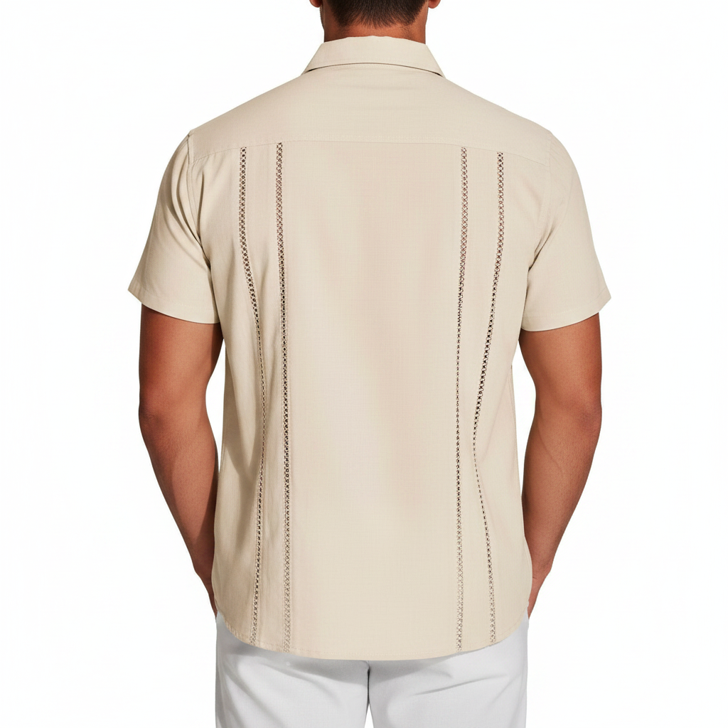 Men's Short Sleeve Button Down Shirt with Vertical Stripe Print