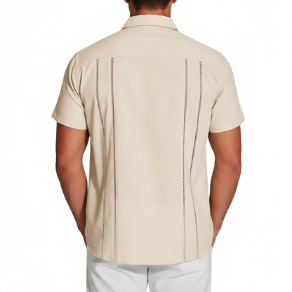 Men's Short Sleeve Button Down Shirt with Vertical Stripe Print