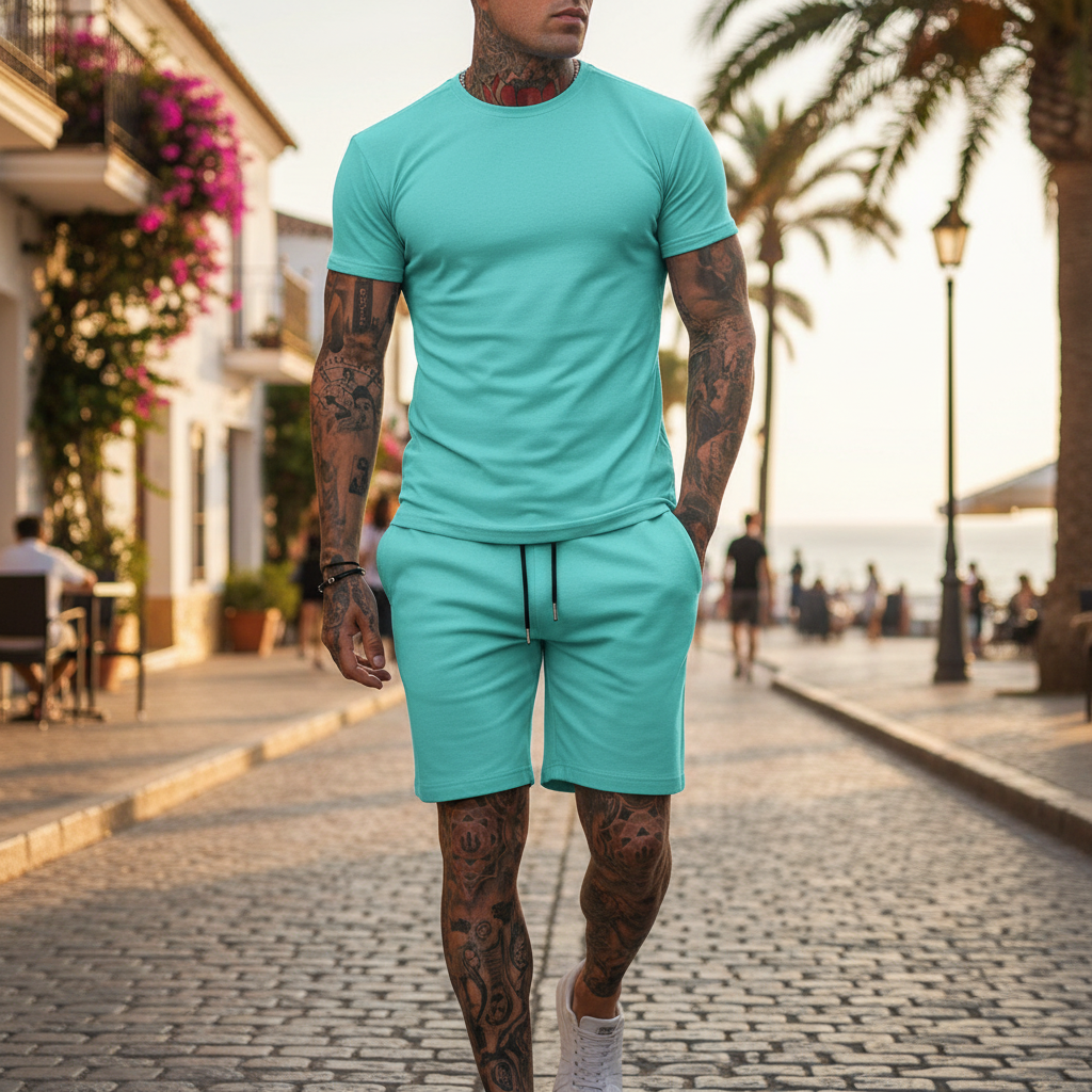 Men's Short Sleeve T-Shirt with Drawstring Shorts Set
