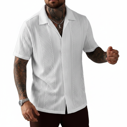 Men's Textured Button Down Shirt with Short Sleeves