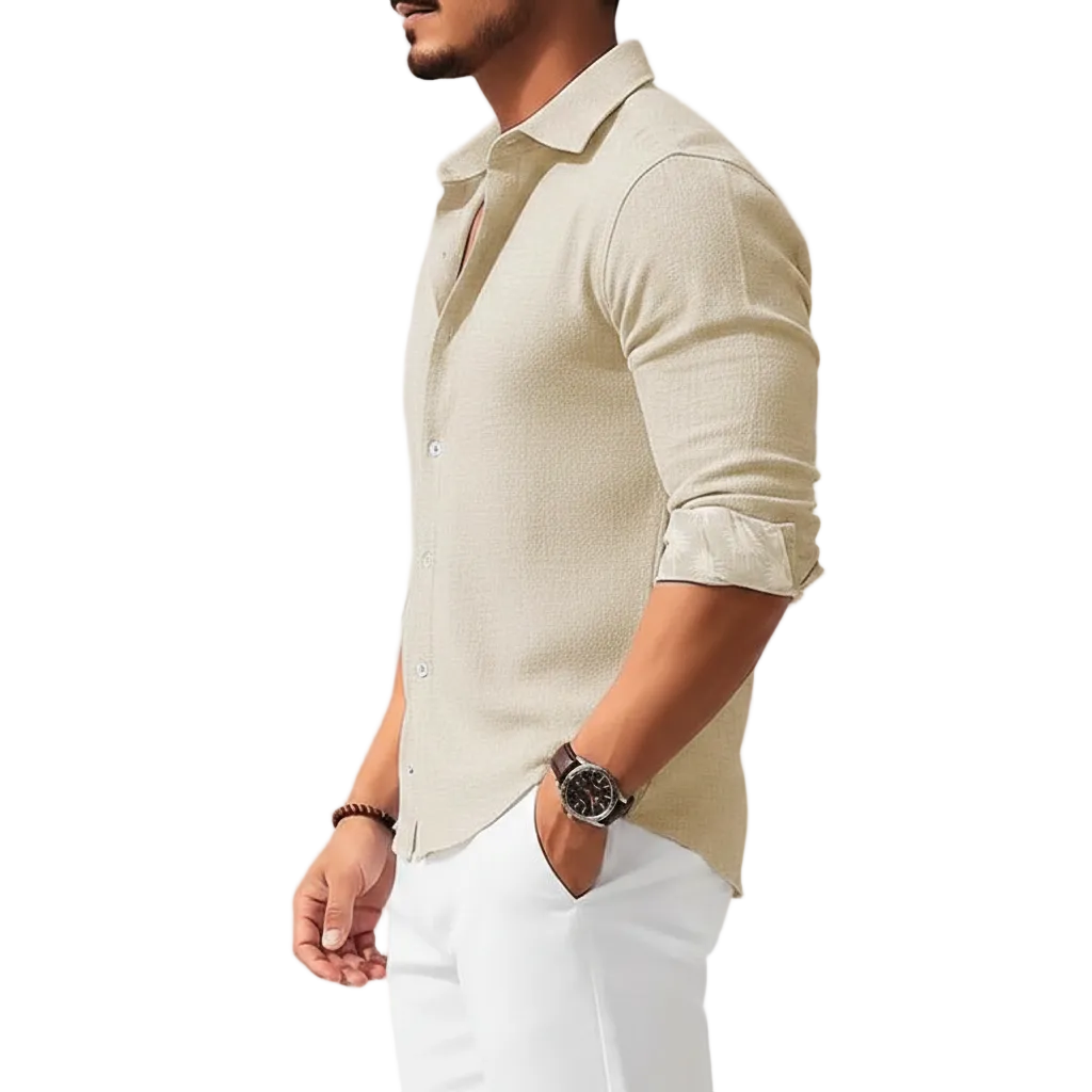 Men's Long Sleeve Button Down Shirt with Four Way Stretch Fabric