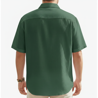 Men's Linen Short Sleeve Button Down Shirt with Chest Pocket