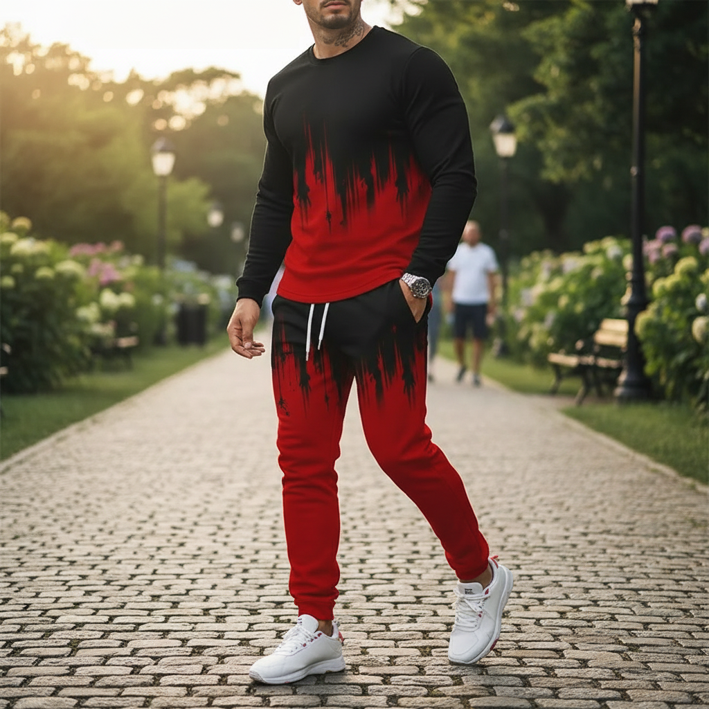 Men's Skull Print Long Sleeve Sweatshirt with Jogger Pants Set