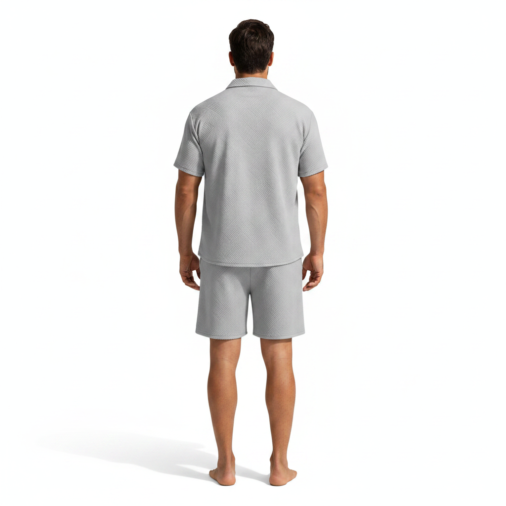 Men's Summer Two Piece Set with Textured Short Sleeve Shirt