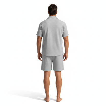 Men's Summer Two Piece Set with Textured Short Sleeve Shirt