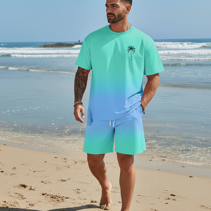 Men's Summer Two Piece Set with Short Sleeve Crew Neck T-Shirt