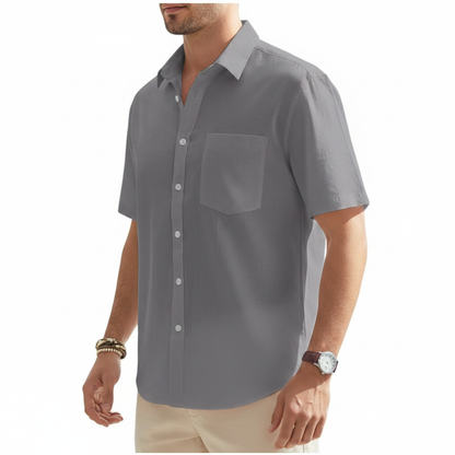 Men's Linen Short Sleeve Button Down Shirt with Chest Pocket
