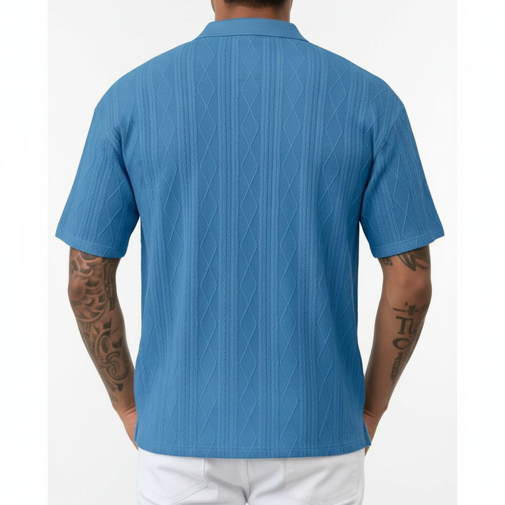 Men's Textured Short Sleeve Polo Shirt in Cotton Blend Fabric