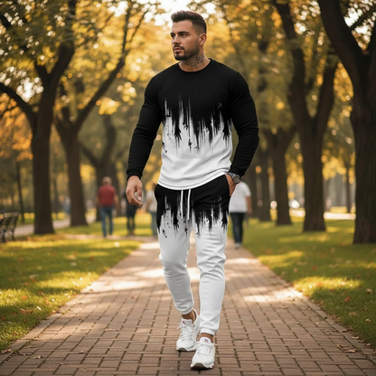 Men's Skull Print Long Sleeve Sweatshirt with Jogger Pants Set