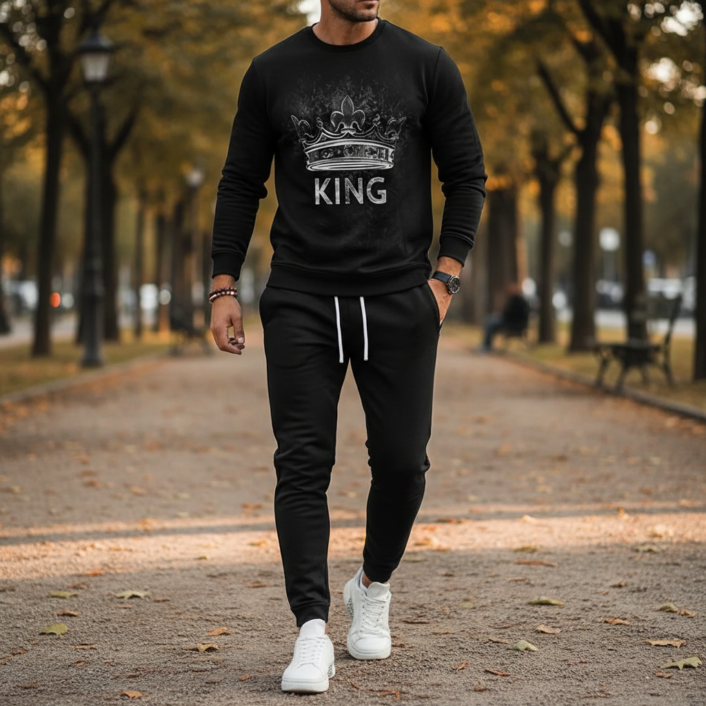 Men's Skull Print Long Sleeve Sweatshirt with Jogger Pants Set