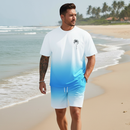 Men's Summer Two Piece Set with Short Sleeve Crew Neck T-Shirt