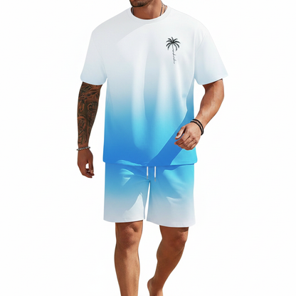 Men's Summer Two Piece Set with Short Sleeve Crew Neck T-Shirt