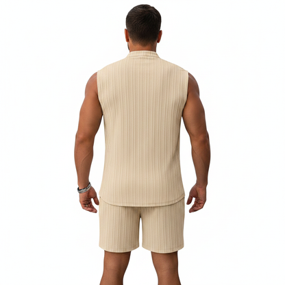 Men's Summer Two Piece Outfit with Sleeveless Button Down Shirt