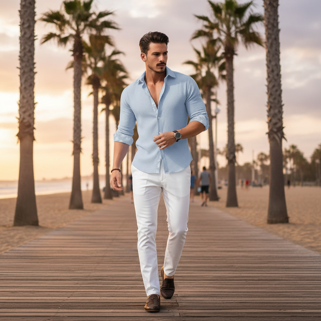 Men's Long Sleeve Button Down Shirt with Four Way Stretch Fabric
