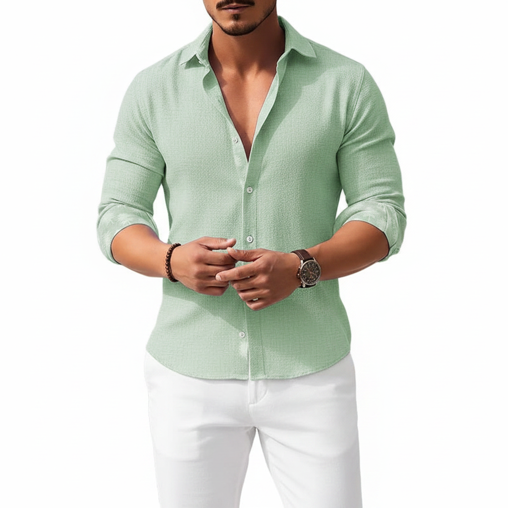 Men's Long Sleeve Button Down Shirt with Four Way Stretch Fabric
