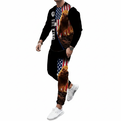 Men's Skull Print Long Sleeve Sweatshirt with Jogger Pants Set