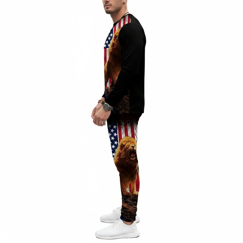 Men's Skull Print Long Sleeve Sweatshirt with Jogger Pants Set