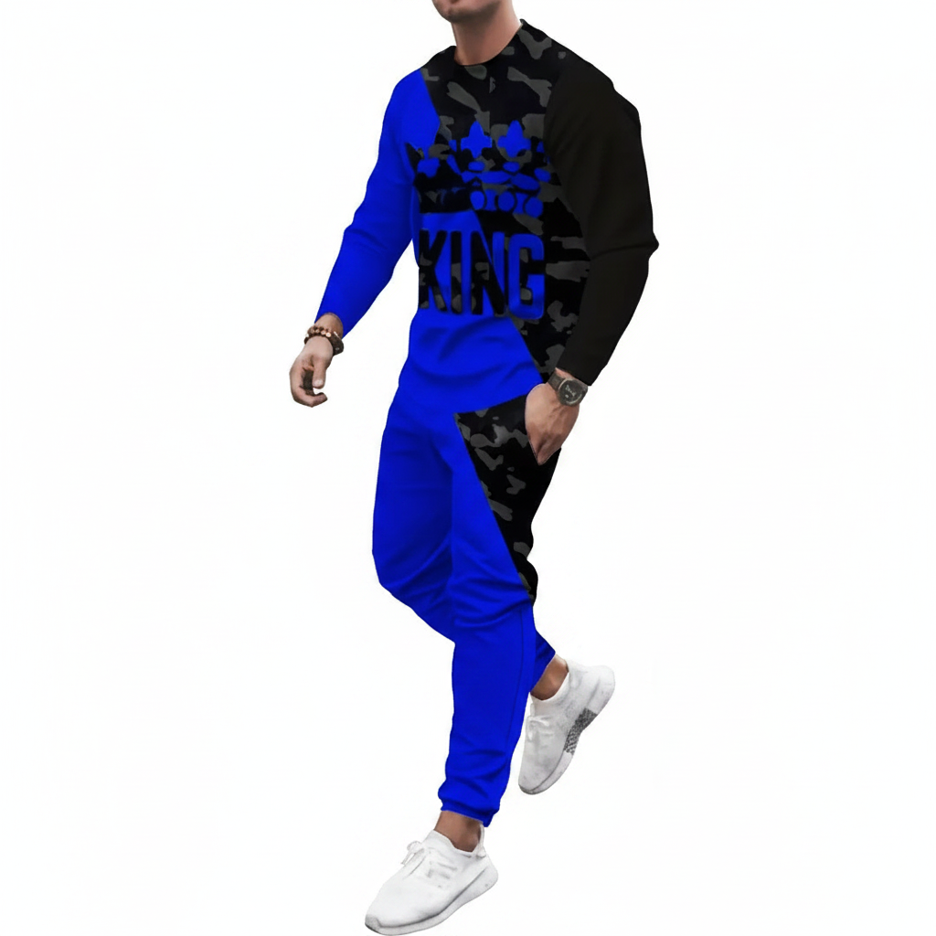Men's Skull Print Long Sleeve Sweatshirt with Jogger Pants Set