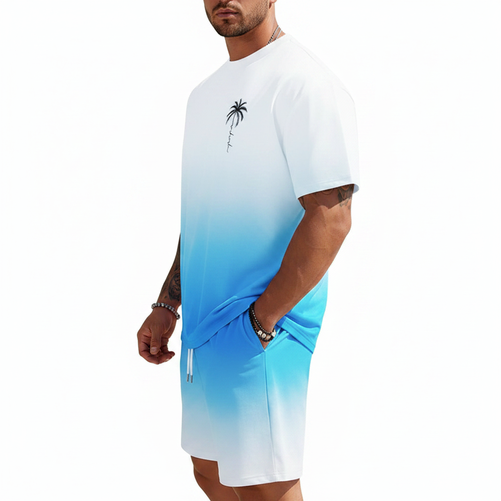 Men's Summer Two Piece Set with Short Sleeve Crew Neck T-Shirt
