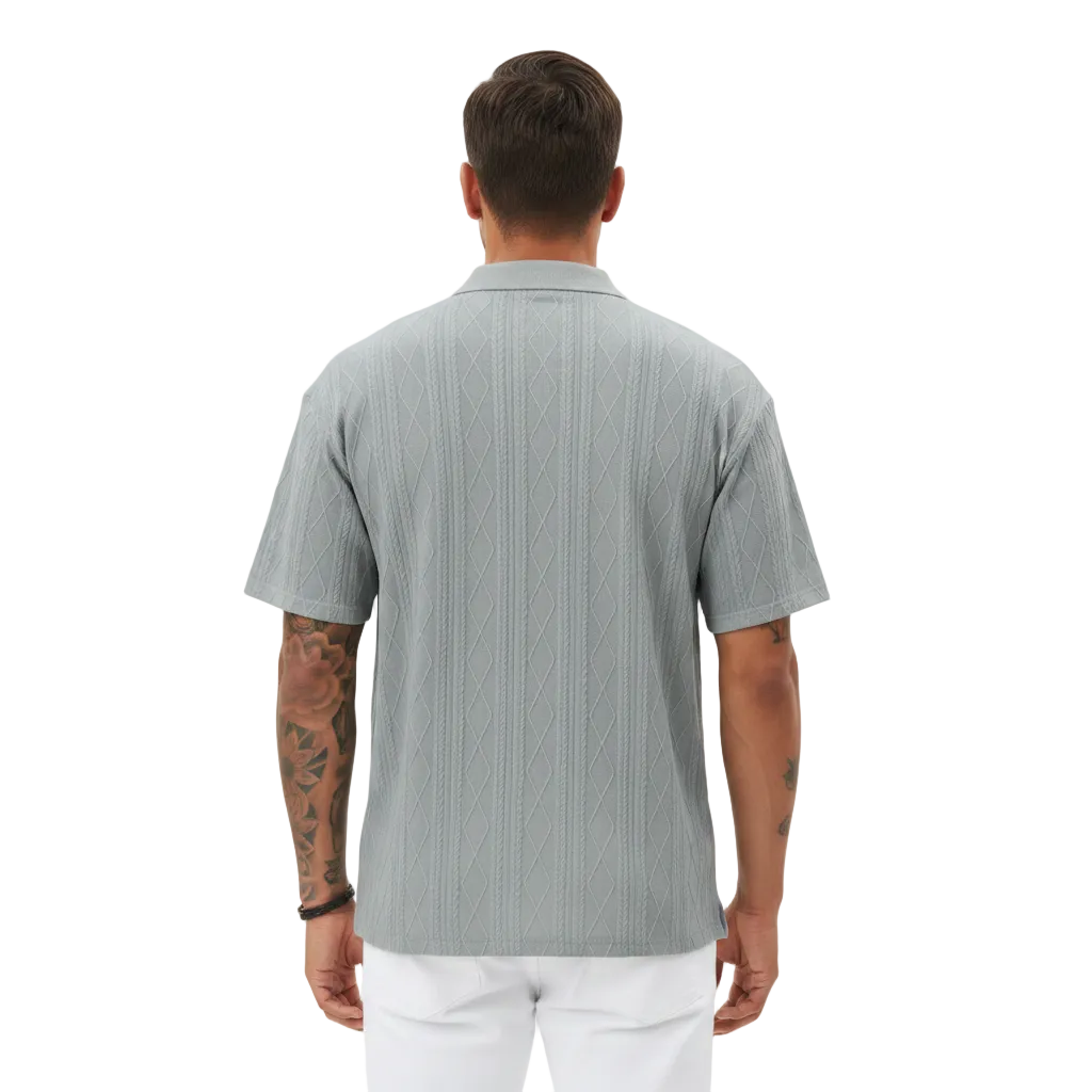 Men's Textured Short Sleeve Polo Shirt in Cotton Blend Fabric