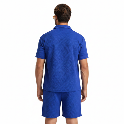 Men's Summer Two Piece Set with Textured Short Sleeve Shirt