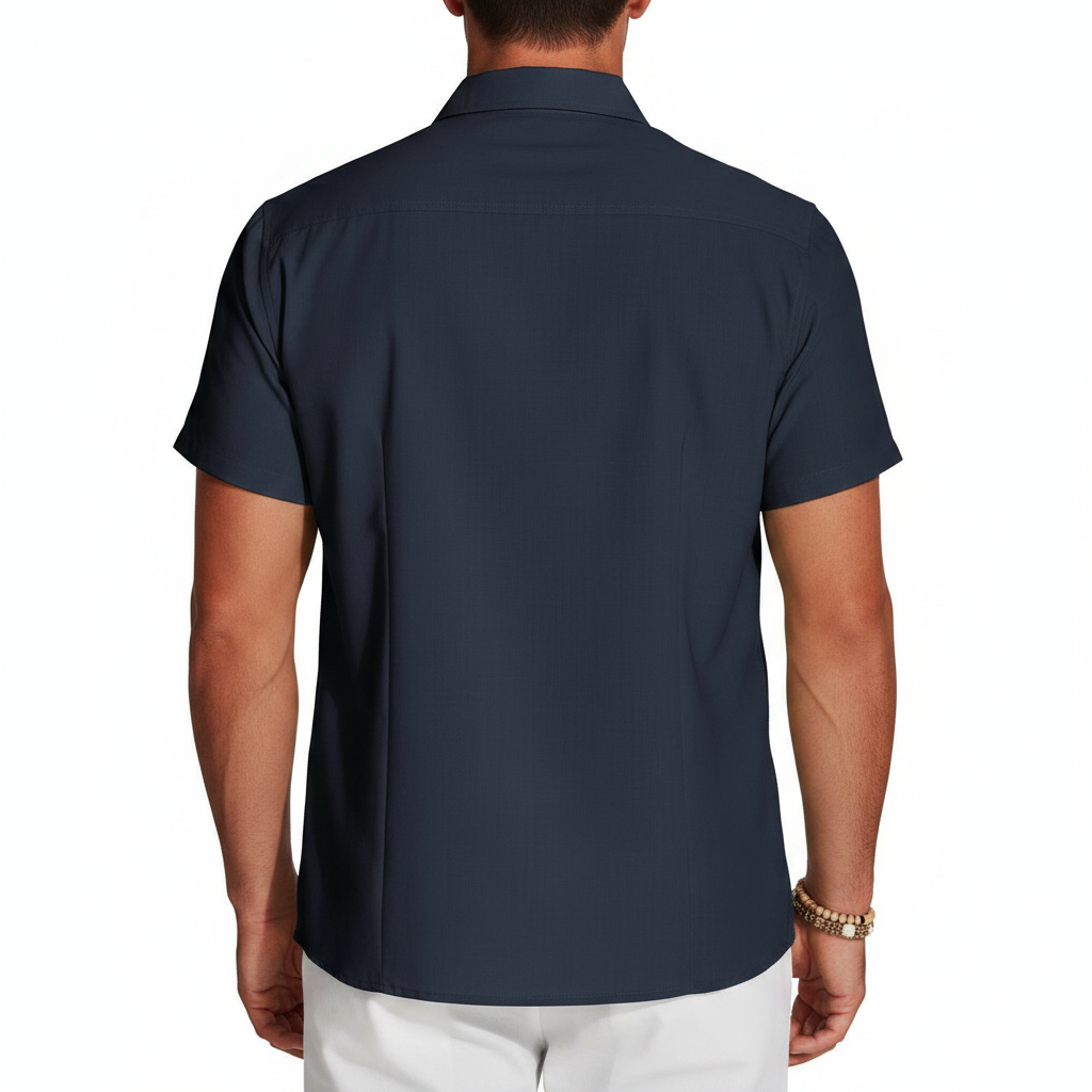 Men's Short Sleeve Button Down Shirt with Vertical Stripe Print