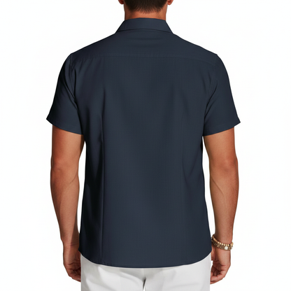 Men's Short Sleeve Button Down Shirt with Vertical Stripe Print