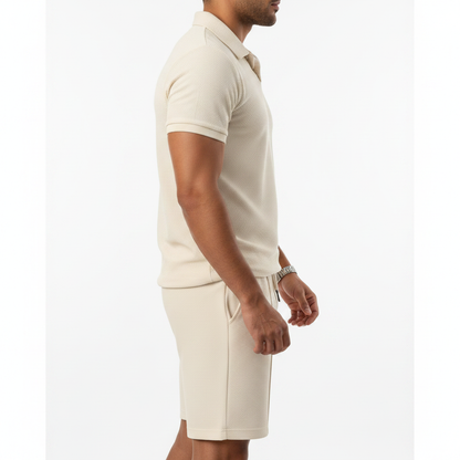 Men's Geometric Print Short Sleeve Polo Shirt with Matching Shorts Set