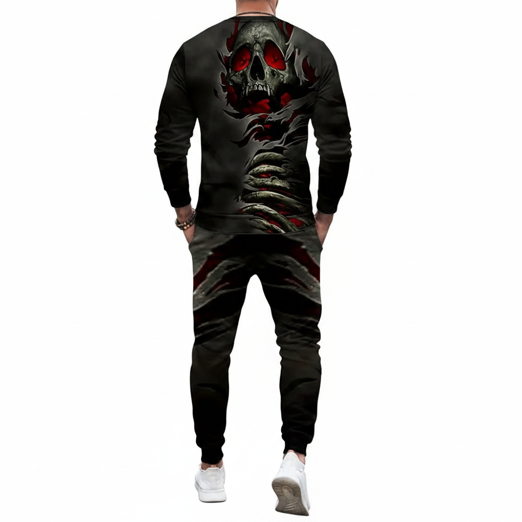 Men's Skull Print Long Sleeve Sweatshirt with Jogger Pants Set