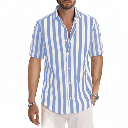 Men's Vertical Striped Short Sleeve Button Down Shirt