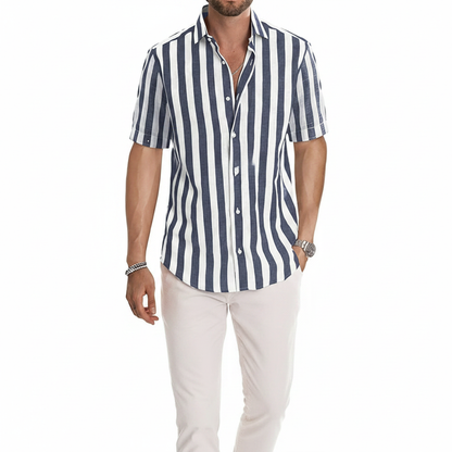 Men's Vertical Striped Short Sleeve Button Down Shirt