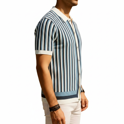 Men's Vertical Striped Short Sleeve Polo Shirt