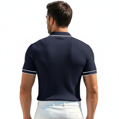 Men's Ribbed Polo Shirt with Short Sleeves for Summer Wear