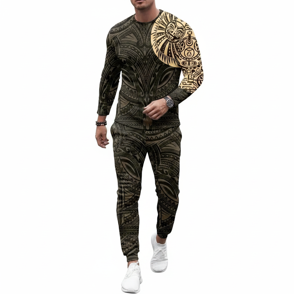 Men's Skull Print Long Sleeve Sweatshirt with Jogger Pants Set