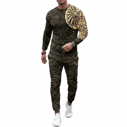 Men's Skull Print Long Sleeve Sweatshirt with Jogger Pants Set