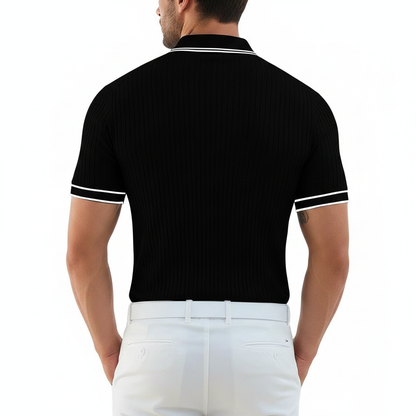 Men's Ribbed Polo Shirt with Short Sleeves for Summer Wear