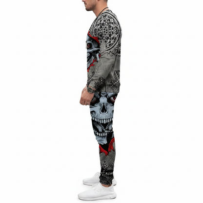 Men's Skull Print Long Sleeve Sweatshirt with Jogger Pants Set