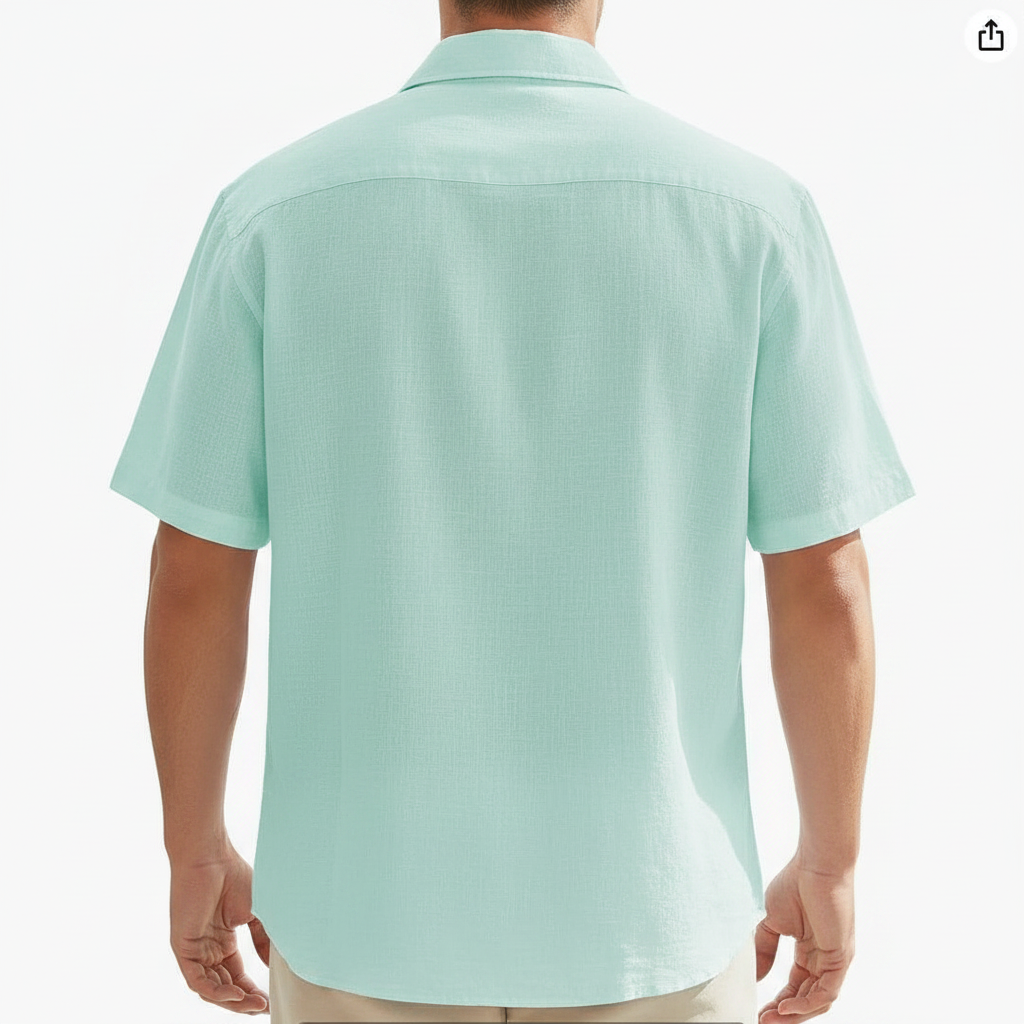 Men's Linen Short Sleeve Button Down Shirt with Chest Pocket