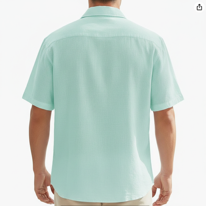 Men's Linen Short Sleeve Button Down Shirt with Chest Pocket