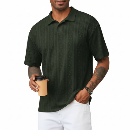 Men's Textured Short Sleeve Polo Shirt in Cotton Blend Fabric
