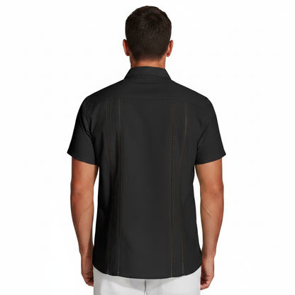 Men's Short Sleeve Button Down Shirt with Vertical Stripe Print