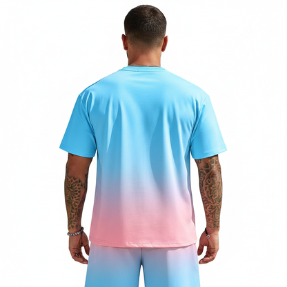 Men's Summer Two Piece Set with Short Sleeve Crew Neck T-Shirt