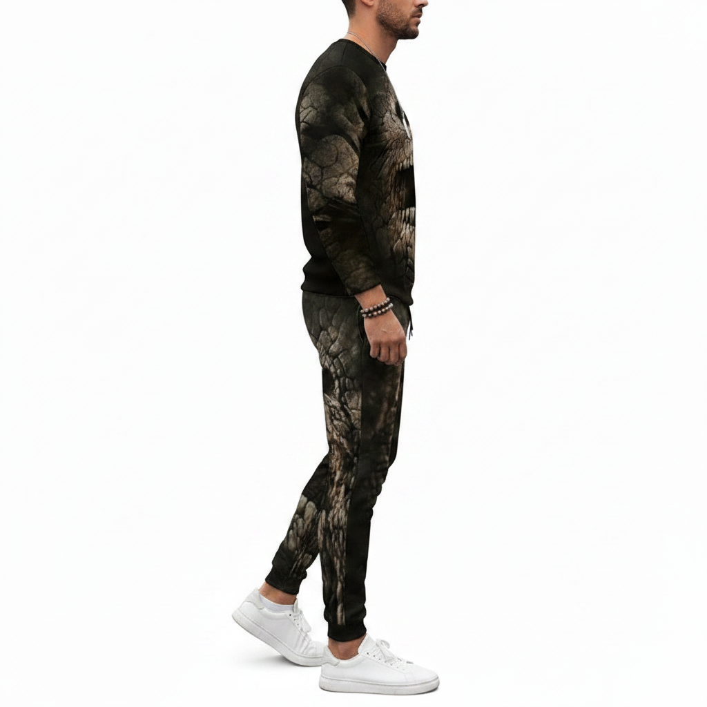 Men's Skull Print Long Sleeve Sweatshirt with Jogger Pants Set