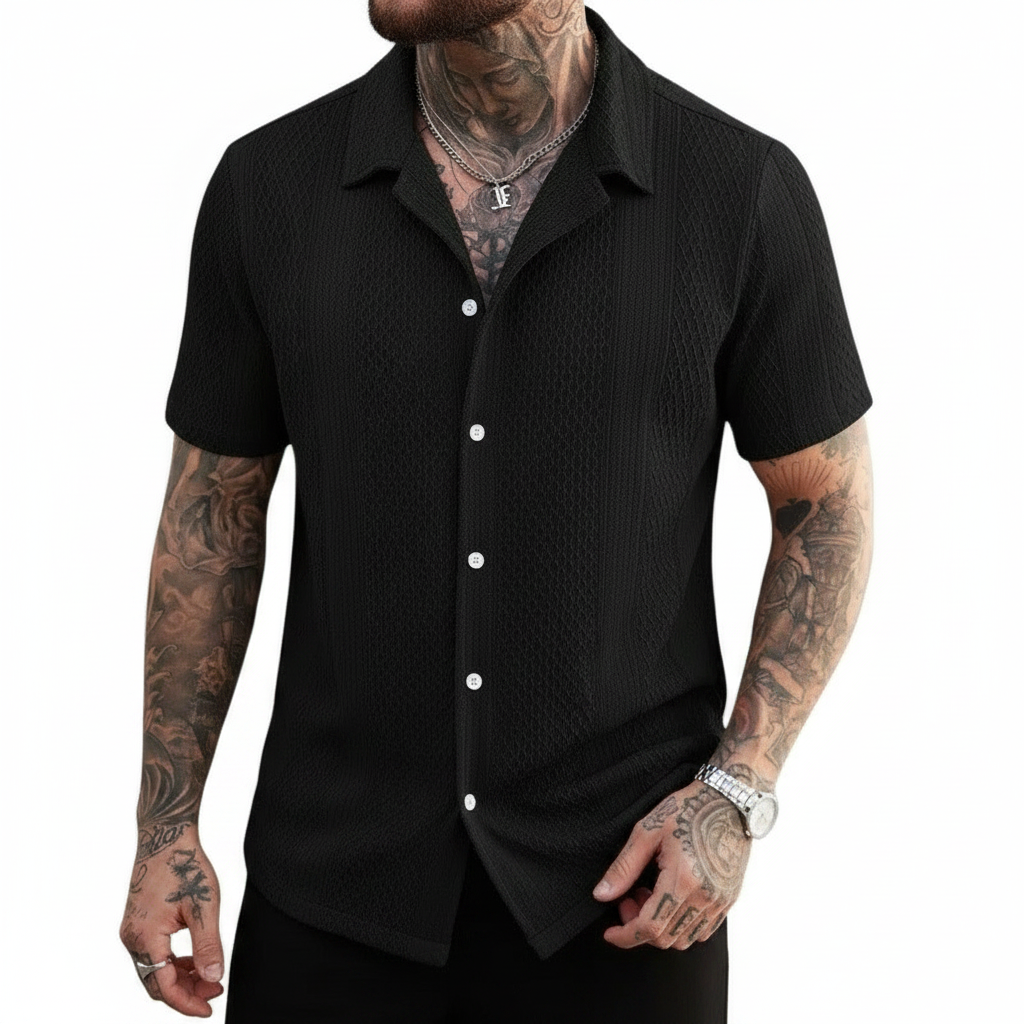 Men's Textured Button Down Shirt with Short Sleeves