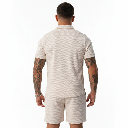 Men's Geometric Print Short Sleeve Polo Shirt with Matching Shorts Set