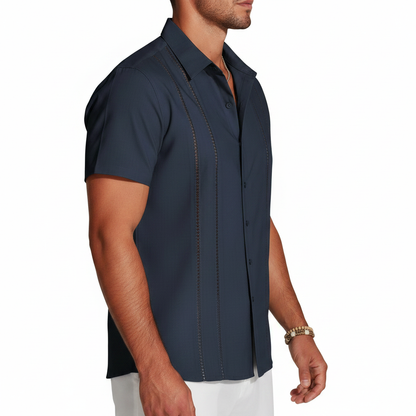 Men's Short Sleeve Button Down Shirt with Vertical Stripe Print