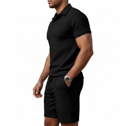 Men's Geometric Print Short Sleeve Polo Shirt with Matching Shorts Set