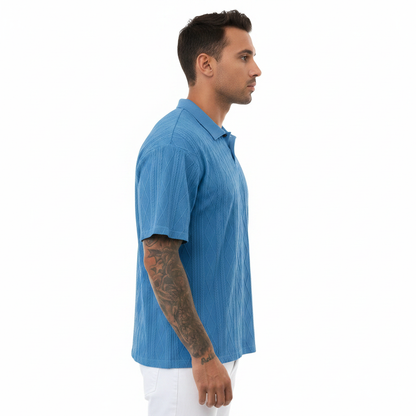 Men's Textured Short Sleeve Polo Shirt in Cotton Blend Fabric