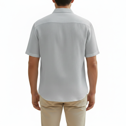 Men's Linen Short Sleeve Button Down Shirt with Chest Pocket